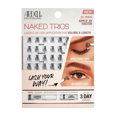 Ardell Naked Trios zestaw sztuczne rzęsy w kępkach S+M+L + klej + remover