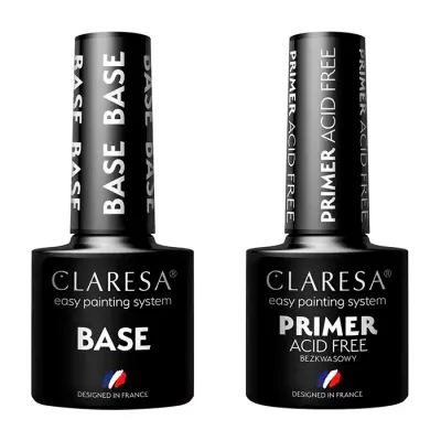 Claresa zestaw do manicure hybrydowego baza hybrydowa + primer bezkwasowy