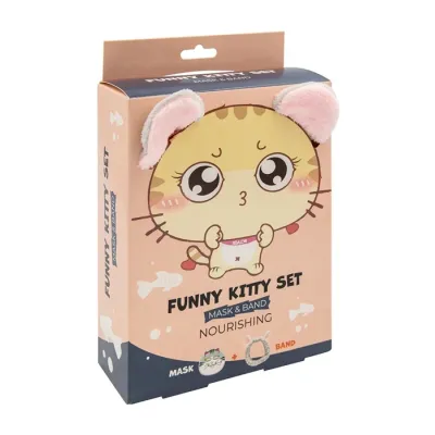 Mond'Sub Funny Kitty Set zestaw do pielęgnacji maska do twarzy w płachcie + opaska kosmetyczna