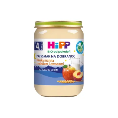 HiPP Bio deserek w słoiczku po 4 miesiącu Kaszka manna z mlekiem i owocami 190 g