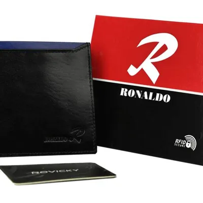 Portfel czarny z niebieską wstawką Ronaldo N01-VT BLACK-BLUE