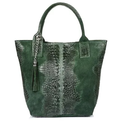 Shopper bag skórzany c. zielony croco L94