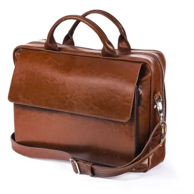 Skórzana torba męska na ramię, torba na laptop SOLIER brązowy vintage