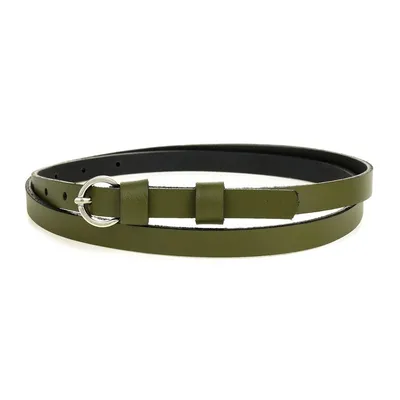 Pasek damski wąski solidny skórzany do sukienki khaki S19 : Kolory - zielony, Rozmiar pasków - r.85-100 cm