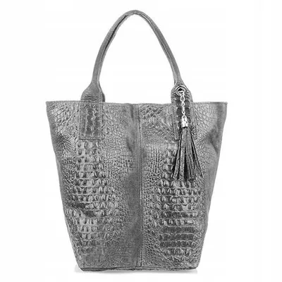Shopper bag jasny szary skórzany croco L94