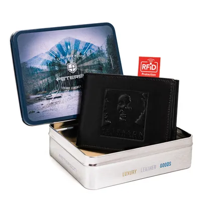 Tłoczony portfel skórzany Peterson PTN 304BOB-5613 BLAC czarny