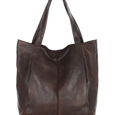 Miękka torba typu shopper skórzana na ramię - MARCO MAZZINI - ciemny brąz