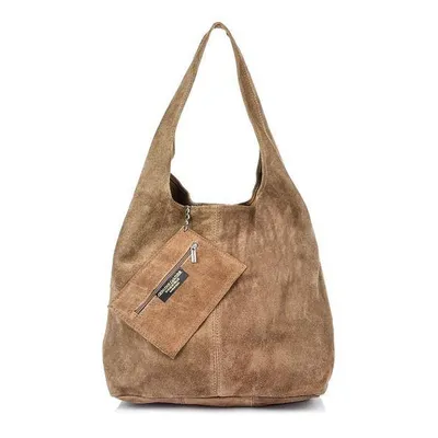 Shopperka taupe skórzana N88