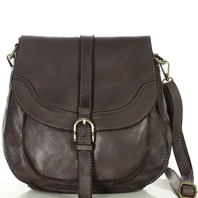 Torebka vintage retro skórzana listonoszka saddle bag - MARCO MAZZINI ciemnobrązowa