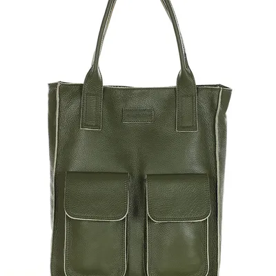 Shopper bag skórzany MARCO MAZZINI zielony militarny s131r