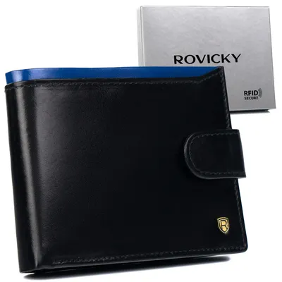 Portfel skórzany Rovicky N992L-RVT Black+Navy czarny