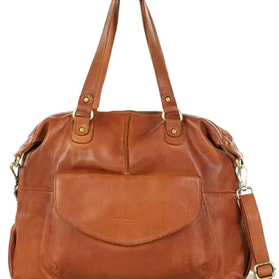 Shopper bag torebka skórzana A4 do pracy - MARCO MAZZINI brąz camel