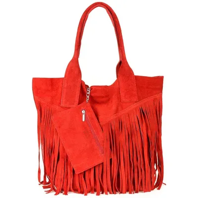 Shopperka boho skórzana VERA PELLE L83 czerwona
