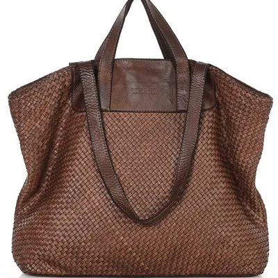 Torba damska pleciona shopper & shoulder leather bag MARCO MAZZINI brąz