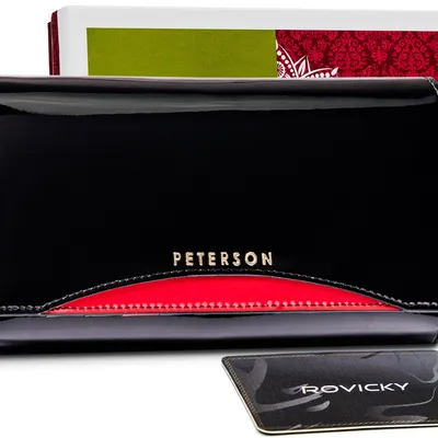 Skórzany portfel czarny Peterson PTN BC-467-BLACK RED