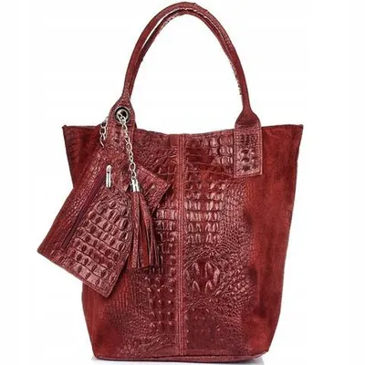 Shopper bag bordowy skórzany croco L94