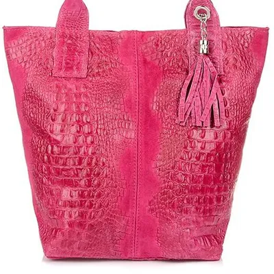 Shopper bag wężowy skórzany fuksja L94
