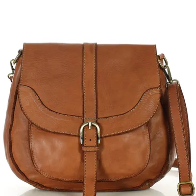 Torebka vintage retro skórzana listonoszka saddle bag - MARCO MAZZINI camelowa