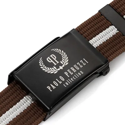 Pasek parciany brązowy z białym przeszyciem PAOLO PERUZZI PW-15-125 cm