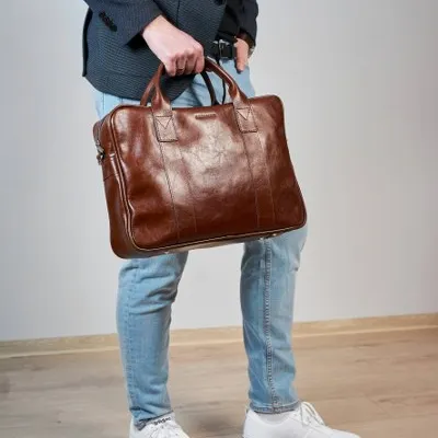 Skórzana Torba na Laptopa Brødrene R01 Jasny Brąz