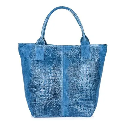 Shopper bag skórzany niebieski croco L94