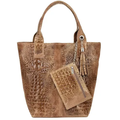 Shopperka skórzana VERA PELLE L94 beżowa taupe