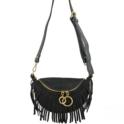 Saszetka zamszowa boho BARBERINI'S czarna 973-1