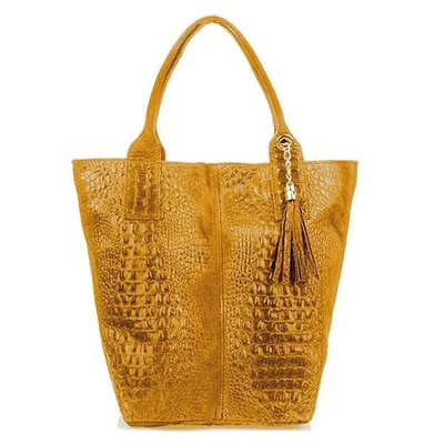 Shopper bag skórzany croco musztardowy L94
