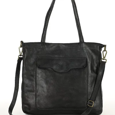 Torba shopper czarna z kieszeniami skóra naturalna – Marco Mazzini