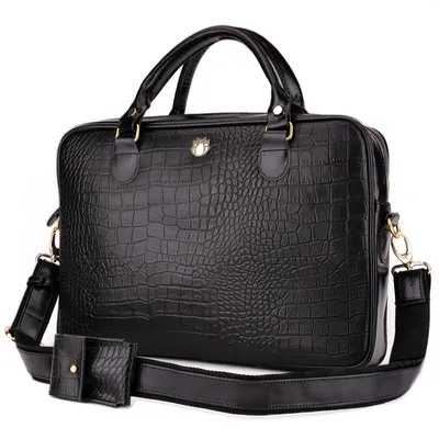 Torba na laptop skórzana SOLIER czarny croco FL24 Venice