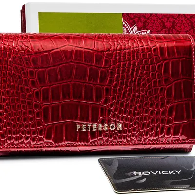 Skórzany portfel croco Peterson czerwony PTN CR-411-RED