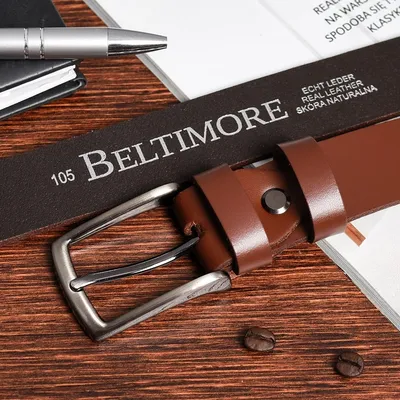 Beltimore skórzany pasek męski brązowy wąski E16 : Kolory - brązowy, beżowy, Rozmiar pasków - r.125-140 cm