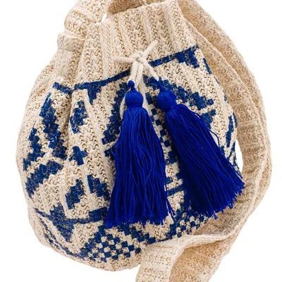 Słomiany worek beżowo-niebieski Cavaldi BAG-LB-06 CREAM