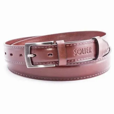 Skórzany elegancki pasek męski SOLIER SB09 ciemny brązowy 110 cm