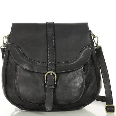 Torebka vintage retro skórzana listonoszka saddle bag - MARCO MAZZINI czarna