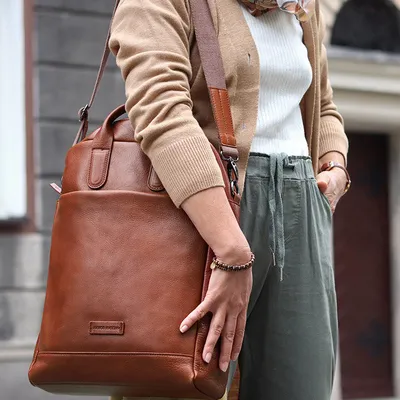 Elegancki plecak damski duży torba skórzana premium MARCO MAZZINI kamelowy
