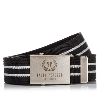 Pasek parciany PAOLO PERUZZI PW-03-105 CM czarny z białymi przeszyciamy