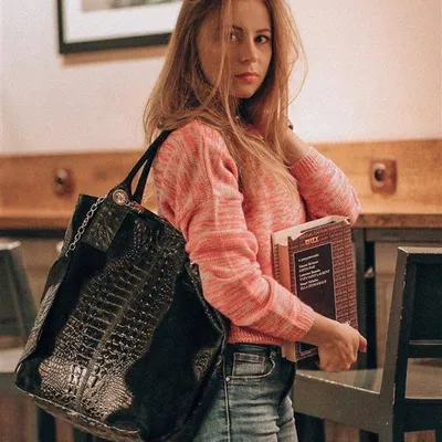 Shopper bag skórzany czarny croco L94