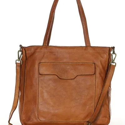 Torba shopper brązowa camel z kieszeniami skóra naturalna – MARCO MAZZINI