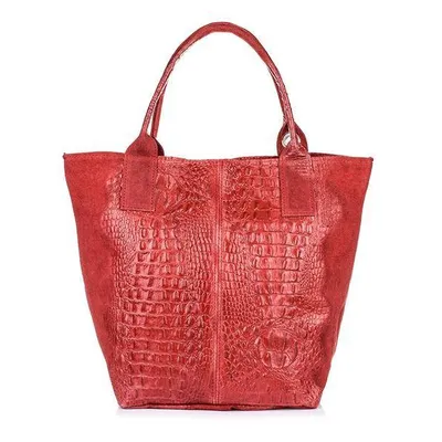 Shopper bag czerwony wężowy skórzany L94