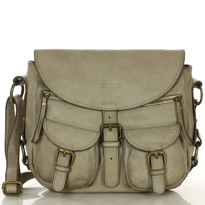 MARCO MAZZINI Skórzana torebka listonoszka z kieszeniami safari handmade bag beż