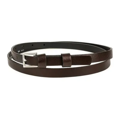 Pasek damski wąski solidny skórzany do sukienki brązowy S18 : Kolory - brązowy, beżowy, Rozmiar pasków - r.95-110 cm
