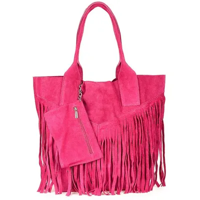 Shopperka boho skórzana VERA PELLE L83 różowa