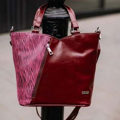 Shopperka skórzana DAN-A 705 bordowa + różowa zebra