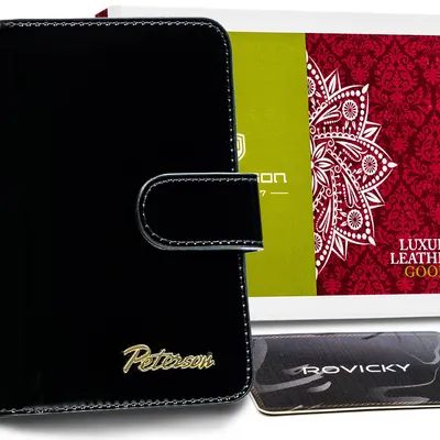 Lakierowany portfel skórzany Peterson PTN BC-602-0714 czarny