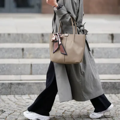 Shopperka z ozdobną wstążką Solier FL35 taupe beżowa