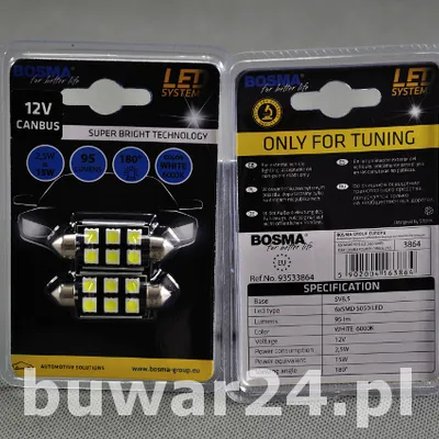 ŻARÓWKA /3864/12V LED 6xSMD SV8,5 WHITE CANBUS 2szt