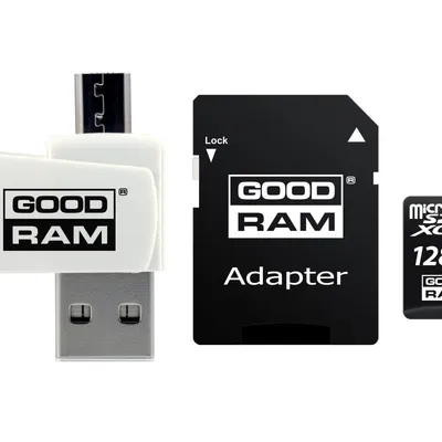 Karta pamięci z adapterem i czytnikiem kart GoodRam All in one M1A4-1280R12 (128GB; Class 10; Adapter, Czytnik kart MicroSDHC, Karta pamięci)