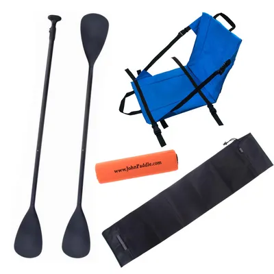 Zestaw Wiosło SUP/Kajak John Paddle NRO 165-208/225cm + Siedzisko Kajakowe John Paddle do Deski SUP Niebieskie + pokrowiec + odbijacz