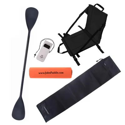 Zestaw Wiosło Kajakowe Składane John Paddle 225cm + Siedzisko Kajakowe John Paddle do Deski SUP Czarne + pokrowiec + odbijacz + etui